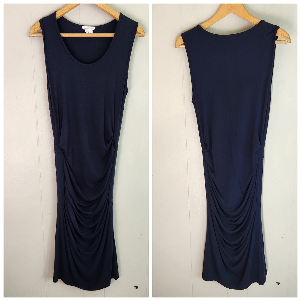 Ingrid & Isabel maternity dress ruching gathered sides black jersey knit L